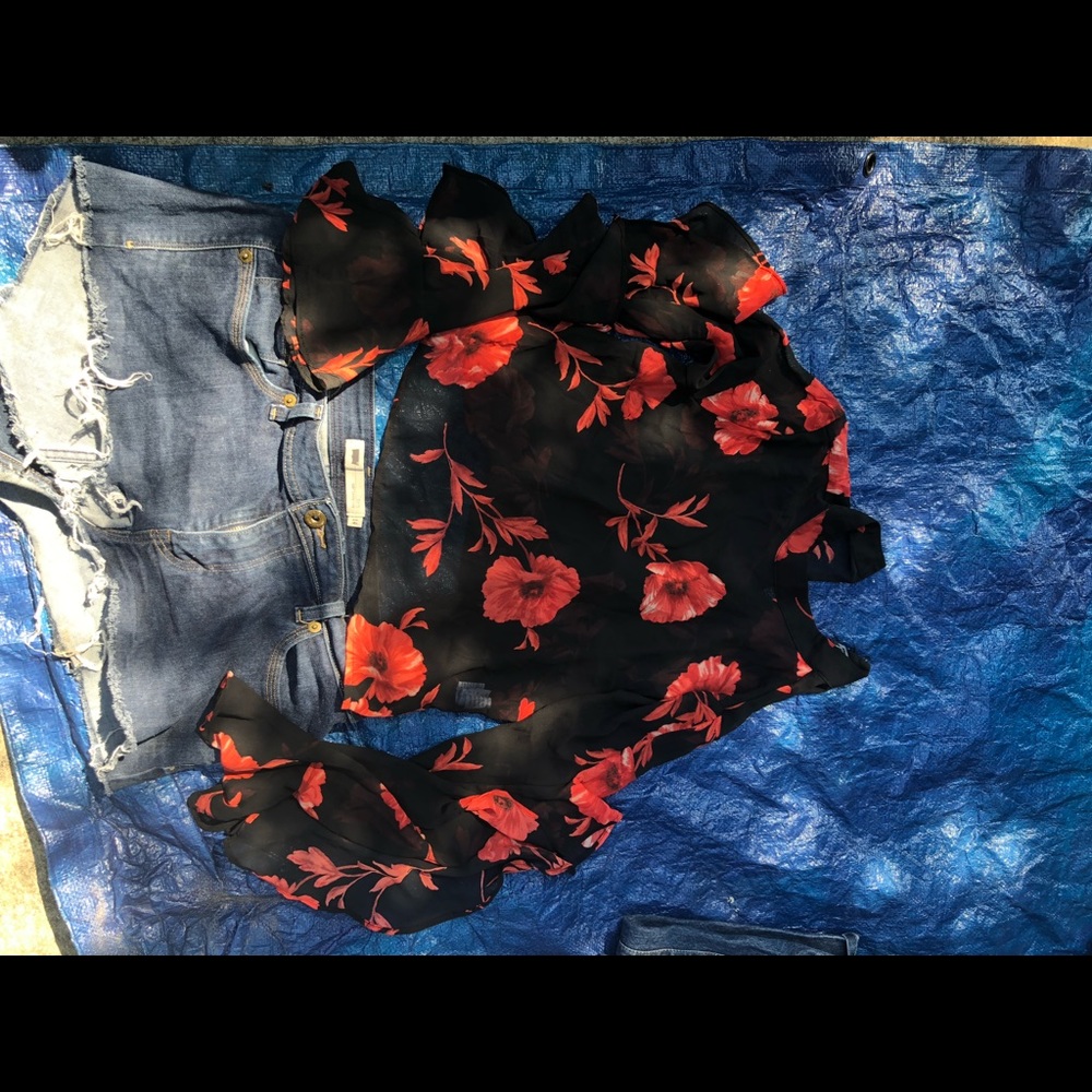 Sz small sheer long sleeves blouse and shorts
